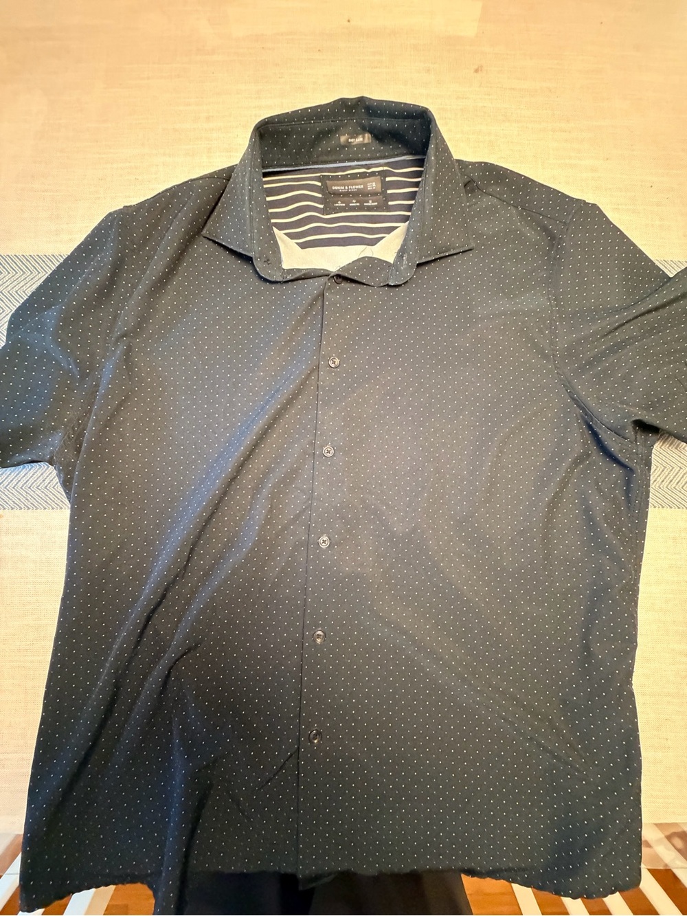 Denim & Flower Men’s Navy Blue Short-Sleeve Button-Down with Microdot Pattern